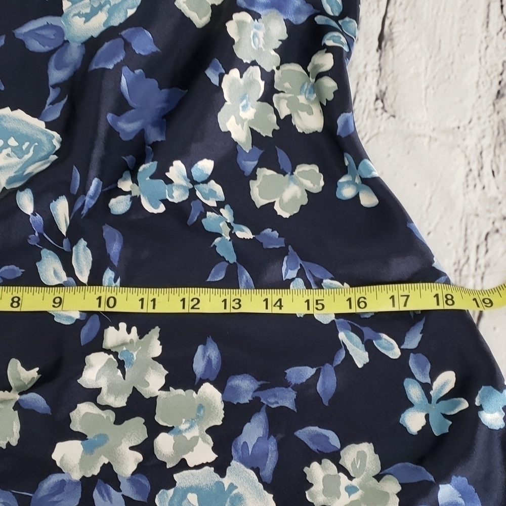 Little Summer Dress Polyester Satin Blue Floral Print Cut in Shoulders S/M VGUC - Picture 5 of 10